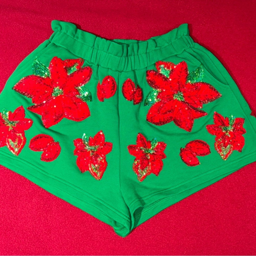 NEW Queen Of Sparkles XS Poinsettia Sequined SHORTS